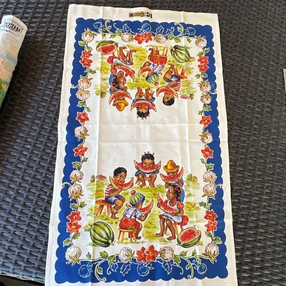 Vintage Black Americana Tea Towel Historical Collectible Cotton Kitchen Linen